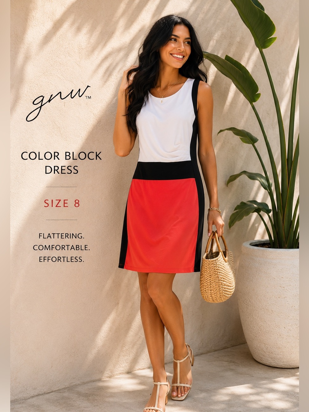 * GNW Sleeveless Color Block Dress Size 8 Figure Flattering Stretch Midi - Picture 1 of 9